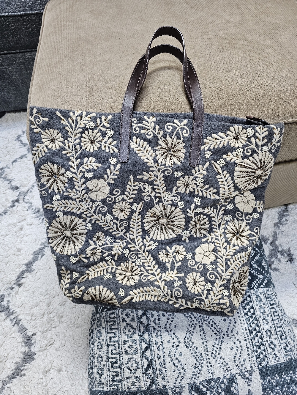 Anthropologie Embroidered Floral Tote Bag Jasper & Jeera